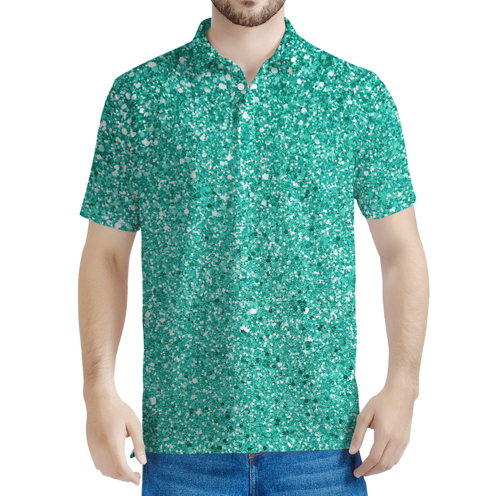 Teal (NOT Real) Glitter Print Men's Polo Shirt