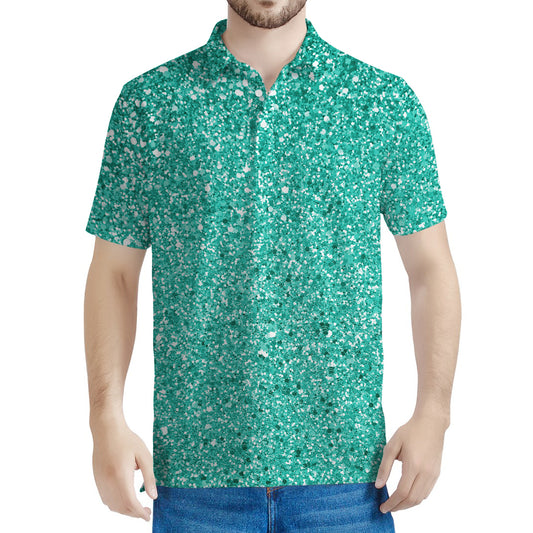 Teal (NOT Real) Glitter Print Men's Polo Shirt
