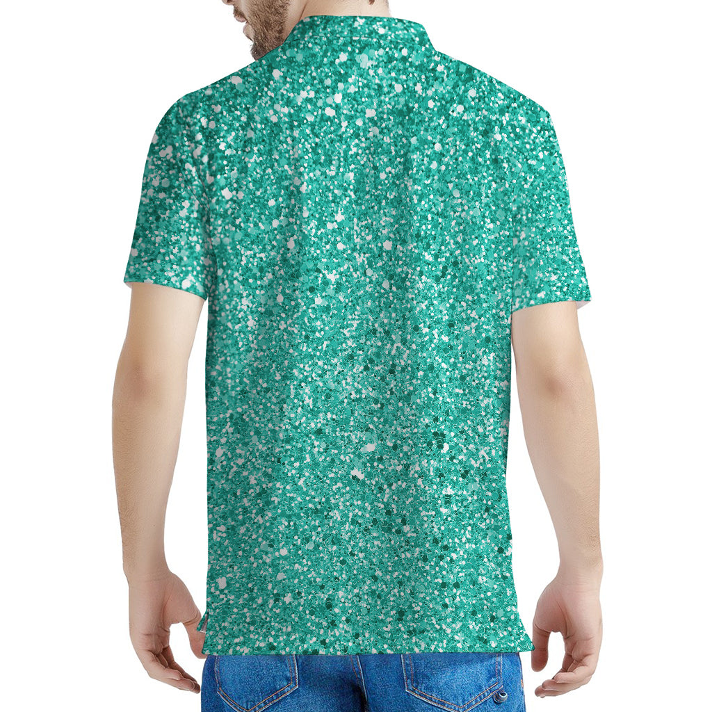 Teal (NOT Real) Glitter Print Men's Polo Shirt