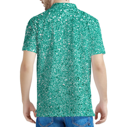 Teal (NOT Real) Glitter Print Men's Polo Shirt