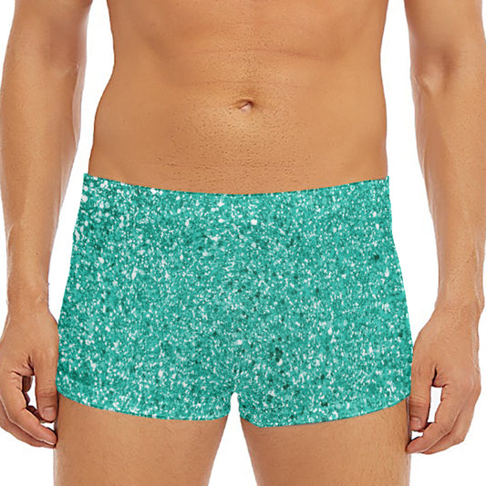 Teal (NOT Real) Glitter Print Men's Short Boxer Briefs
