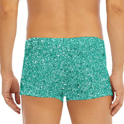 Teal (NOT Real) Glitter Print Men's Short Boxer Briefs