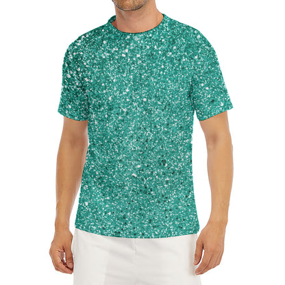 Teal (NOT Real) Glitter Print Men's Short Sleeve Rash Guard