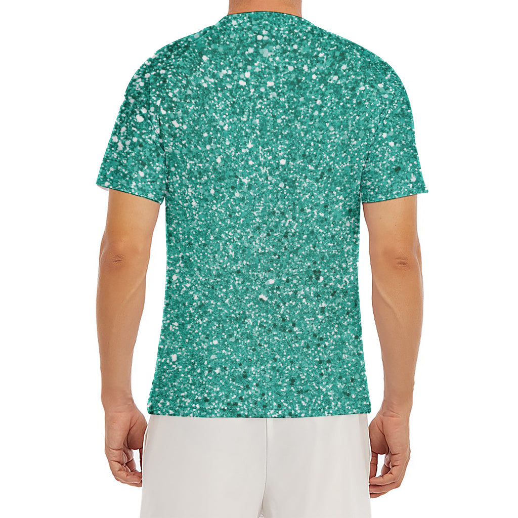 Teal (NOT Real) Glitter Print Men's Short Sleeve Rash Guard