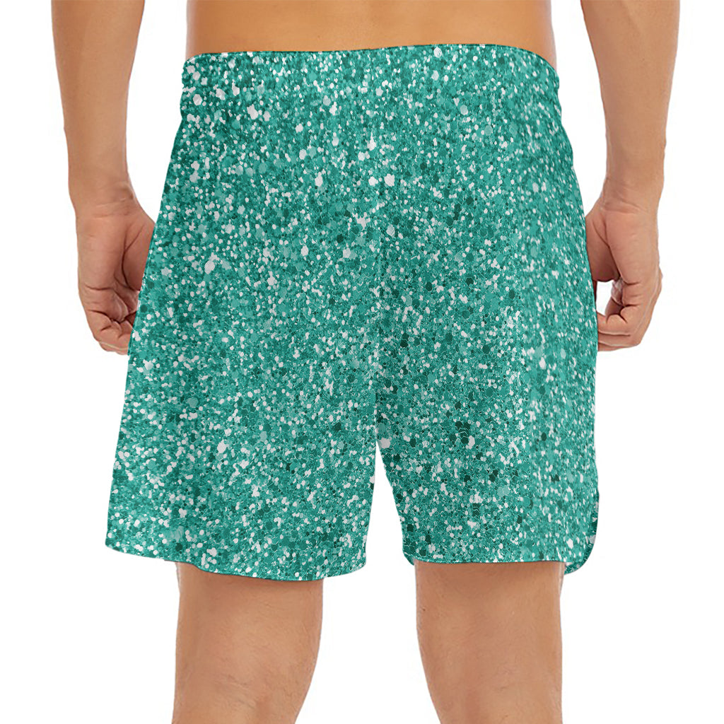 Teal (NOT Real) Glitter Print Men's Split Running Shorts