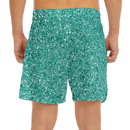 Teal (NOT Real) Glitter Print Men's Split Running Shorts
