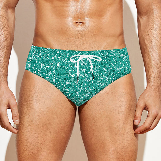 Teal (NOT Real) Glitter Print Men's Swim Briefs