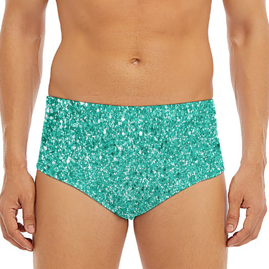 Teal (NOT Real) Glitter Print Men's Triangle Swim Briefs