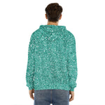Teal (NOT Real) Glitter Print Men's Velvet Pullover Hoodie