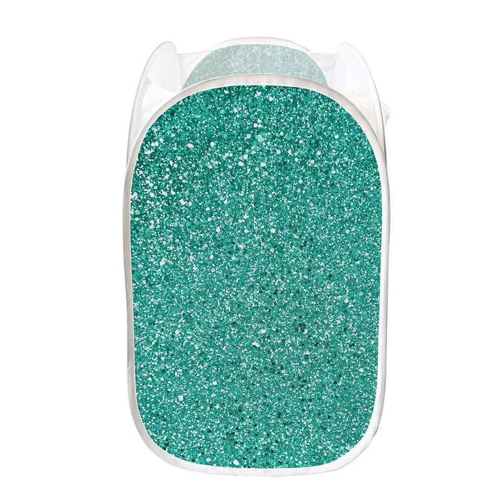 Teal (NOT Real) Glitter Print Mesh Laundry Hamper