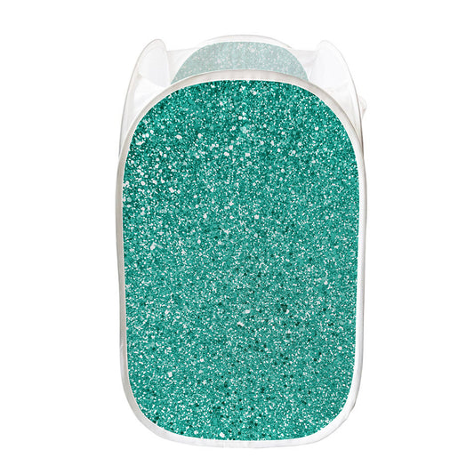 Teal (NOT Real) Glitter Print Mesh Laundry Hamper
