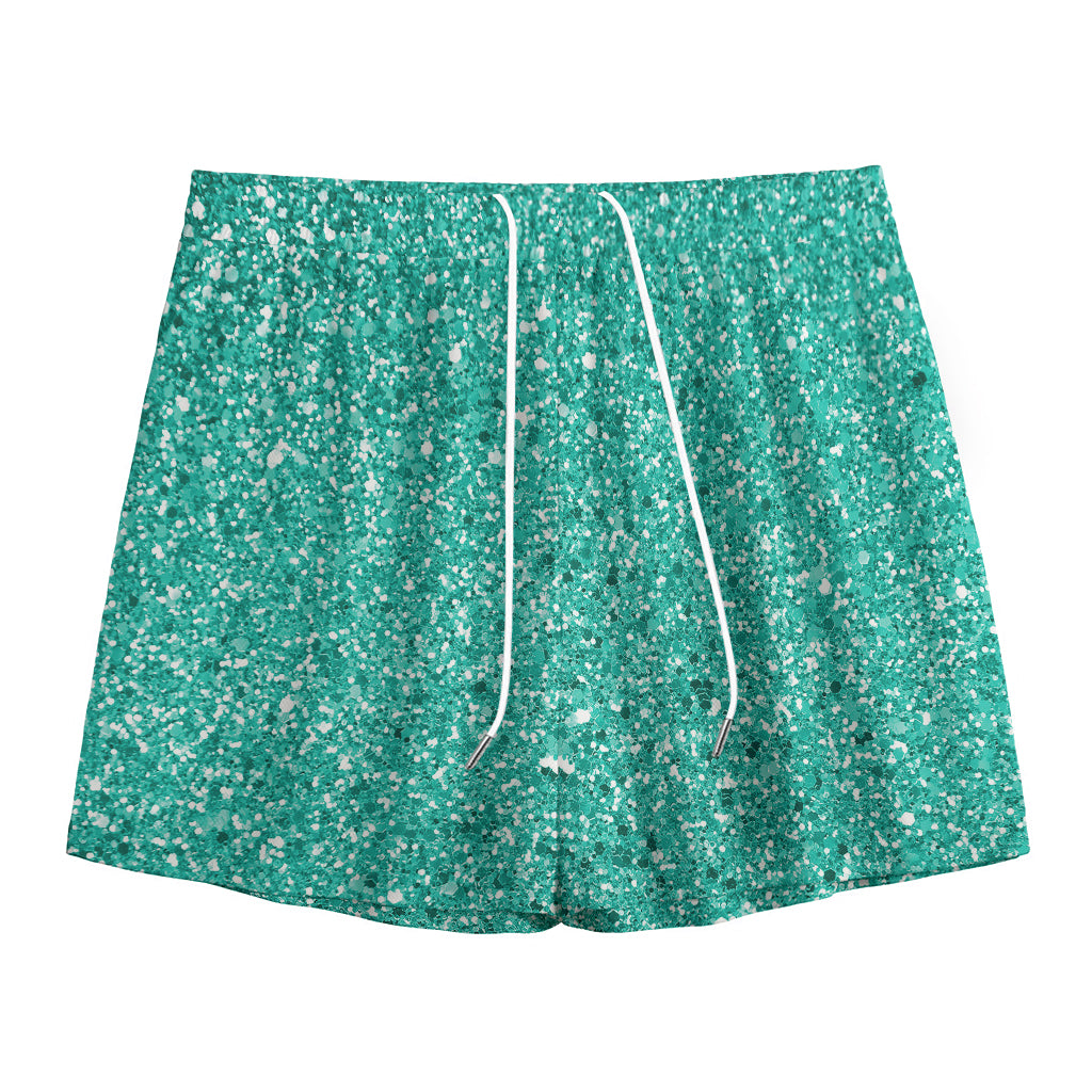Teal (NOT Real) Glitter Print Mesh Shorts