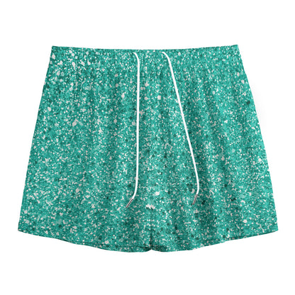 Teal (NOT Real) Glitter Print Mesh Shorts