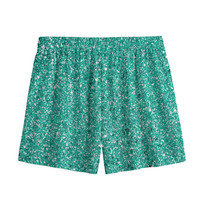 Teal (NOT Real) Glitter Print Mesh Shorts
