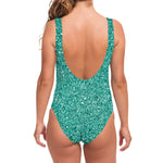 Teal (NOT Real) Glitter Print One Piece Swimsuit