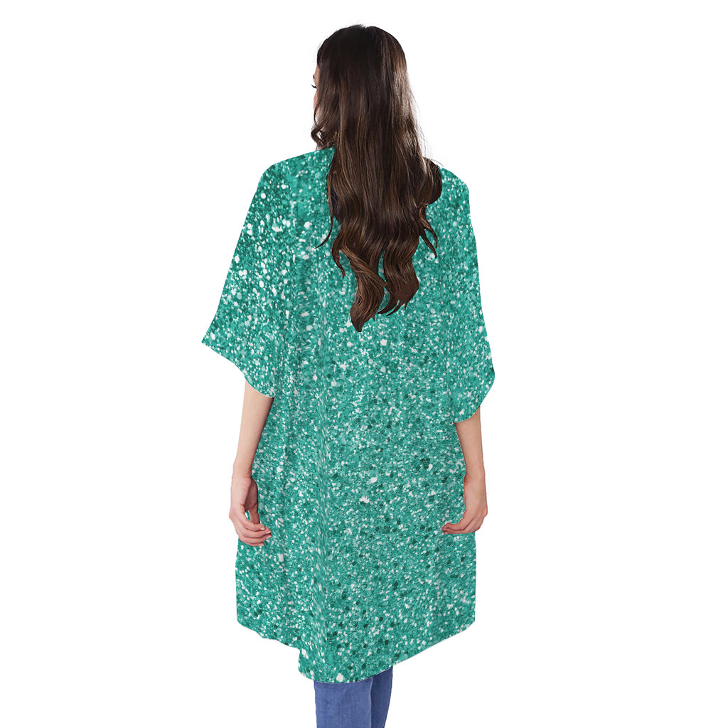 Teal (NOT Real) Glitter Print Open Front Beach Cover Up