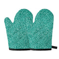 Teal (NOT Real) Glitter Print Oven Mitts