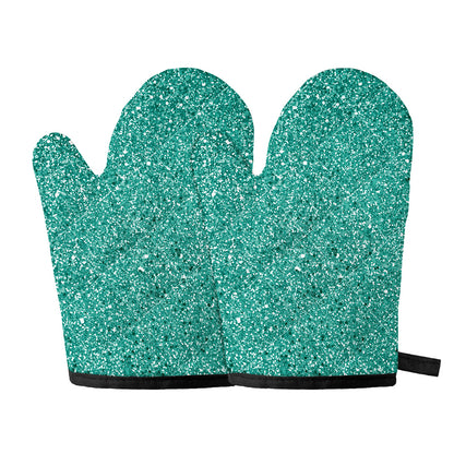 Teal (NOT Real) Glitter Print Oven Mitts