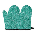 Teal (NOT Real) Glitter Print Oven Mitts