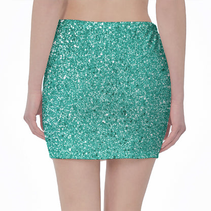 Teal (NOT Real) Glitter Print Pencil Mini Skirt