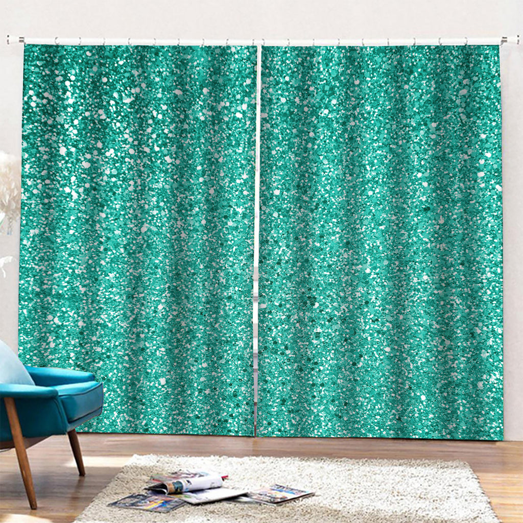 Teal (NOT Real) Glitter Print Pencil Pleat Curtains