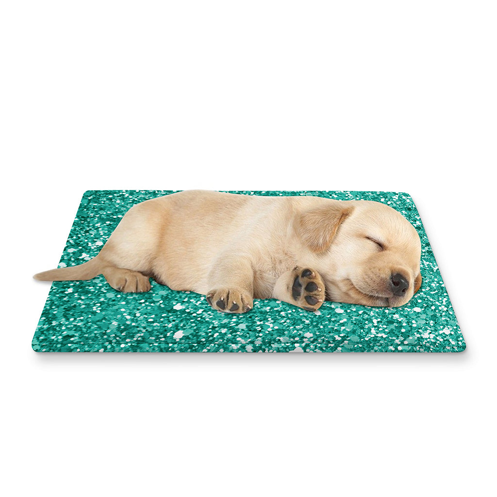 Teal (NOT Real) Glitter Print Pet Cooling Mat Cover