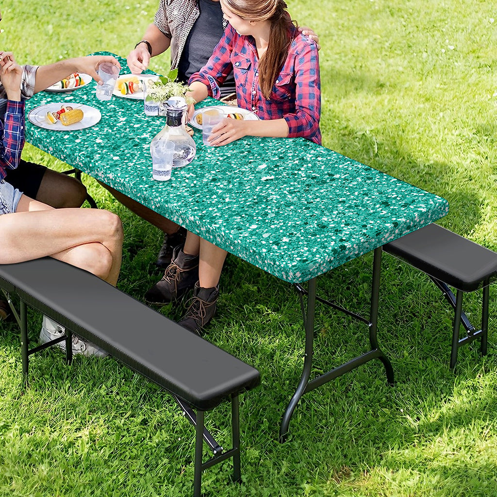 Teal (NOT Real) Glitter Print Picnic Table Cover