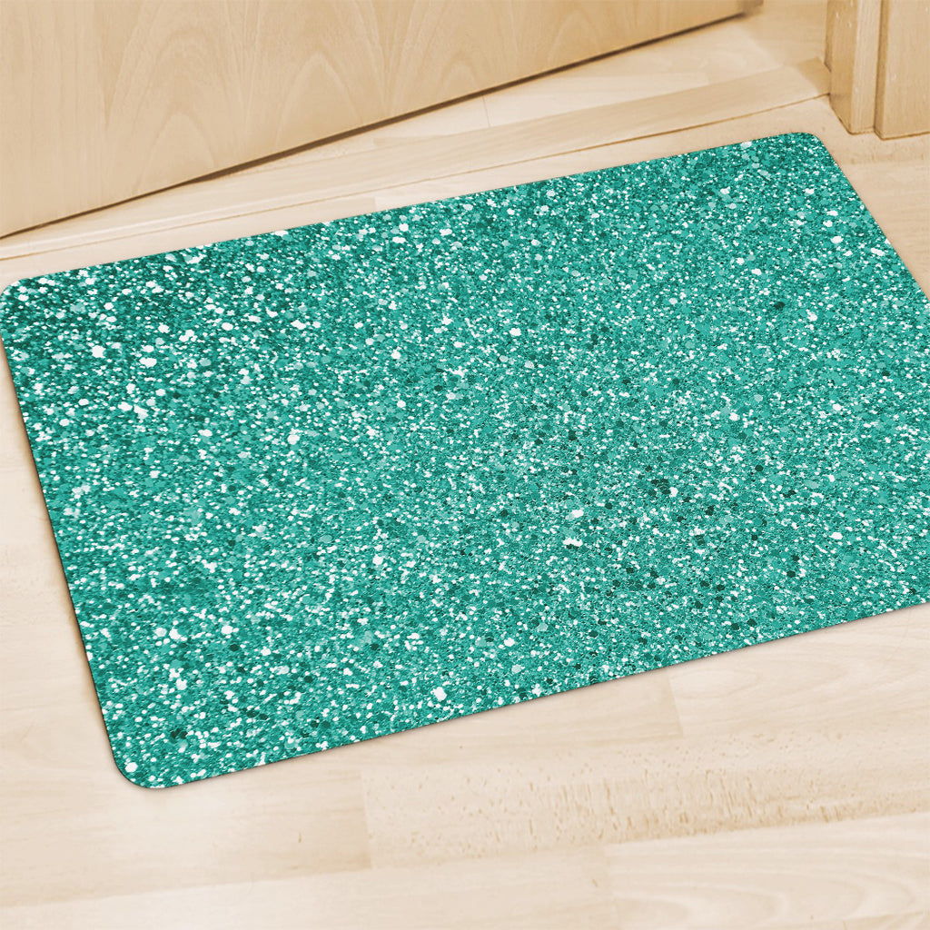 Teal (NOT Real) Glitter Print Polyester Doormat