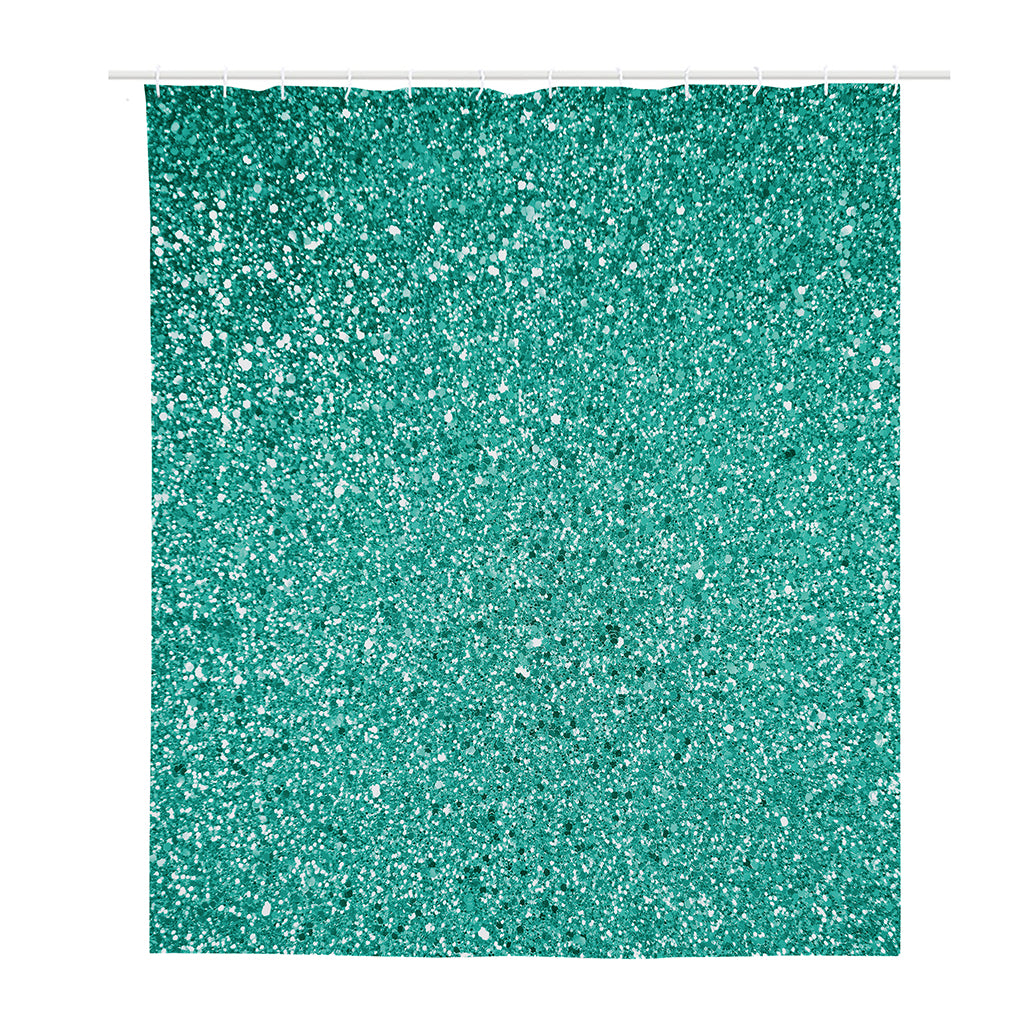 Teal (NOT Real) Glitter Print Polyester Shower Curtain