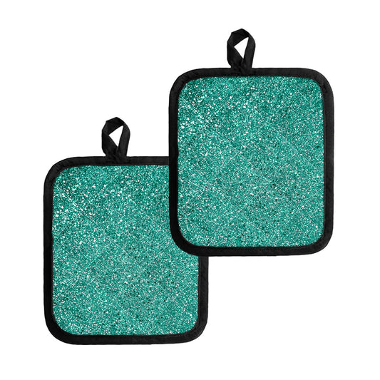 Teal (NOT Real) Glitter Print Pot Holders