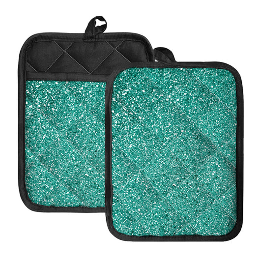 Teal (NOT Real) Glitter Print Pot Holders With Pocket