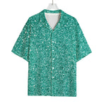 Teal (NOT Real) Glitter Print Rayon Hawaiian Shirt