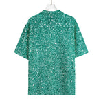 Teal (NOT Real) Glitter Print Rayon Hawaiian Shirt