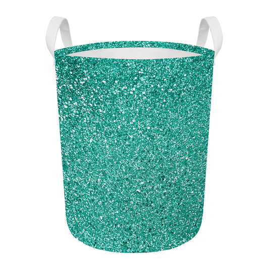 Teal (NOT Real) Glitter Print Round Laundry Basket
