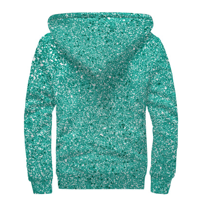 Teal (NOT Real) Glitter Print Sherpa Lined Zip Up Hoodie