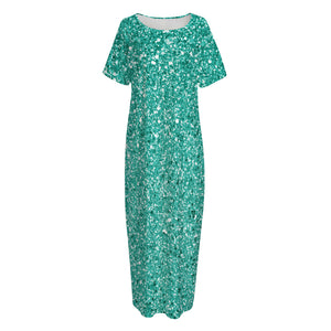 Teal (NOT Real) Glitter Print Short Sleeve Long Nightdress