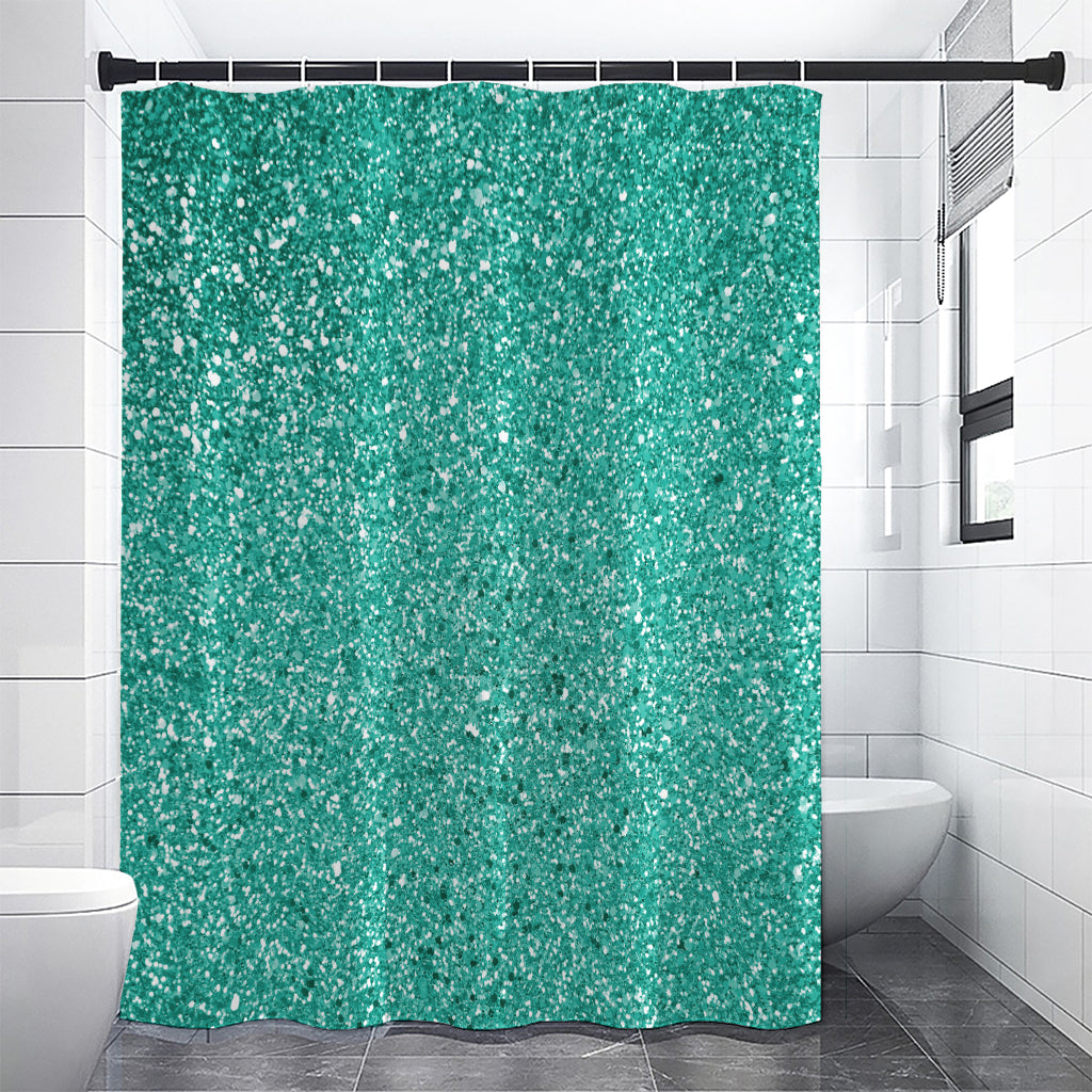 Teal (NOT Real) Glitter Print Shower Curtain