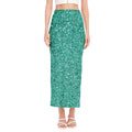 Teal (NOT Real) Glitter Print Side Slit Maxi Skirt