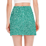 Teal (NOT Real) Glitter Print Side Slit Mini Skirt