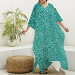 Teal (NOT Real) Glitter Print Silk V-Neck Kaftan Dress