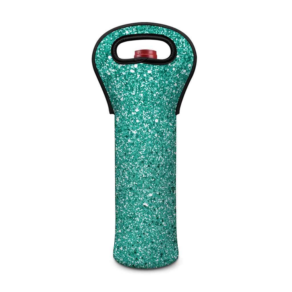 Teal (NOT Real) Glitter Print Single Neoprene Wine Tote