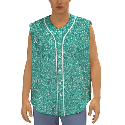 Teal (NOT Real) Glitter Print Sleeveless Baseball Jersey