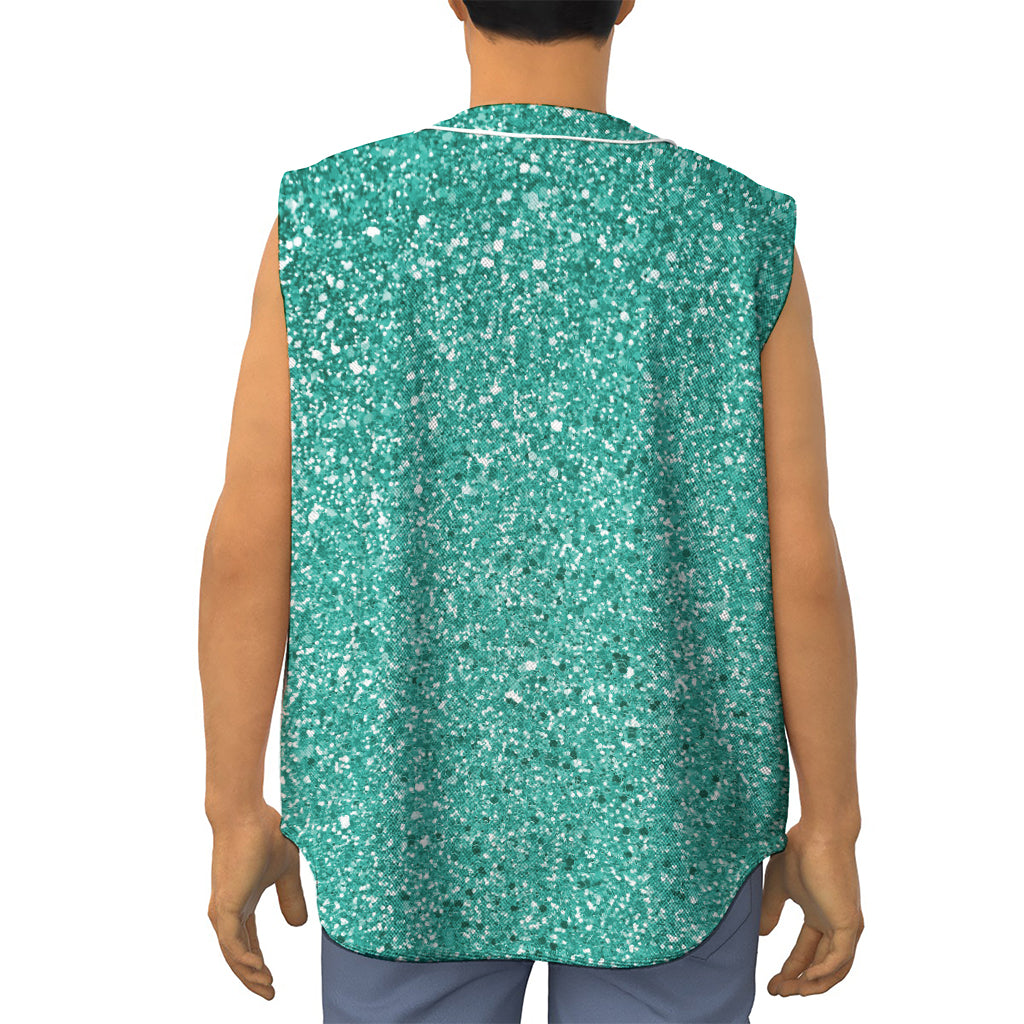 Teal (NOT Real) Glitter Print Sleeveless Baseball Jersey