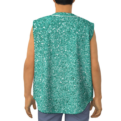 Teal (NOT Real) Glitter Print Sleeveless Baseball Jersey
