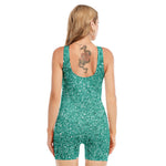 Teal (NOT Real) Glitter Print Sleeveless One Piece Swimsuit