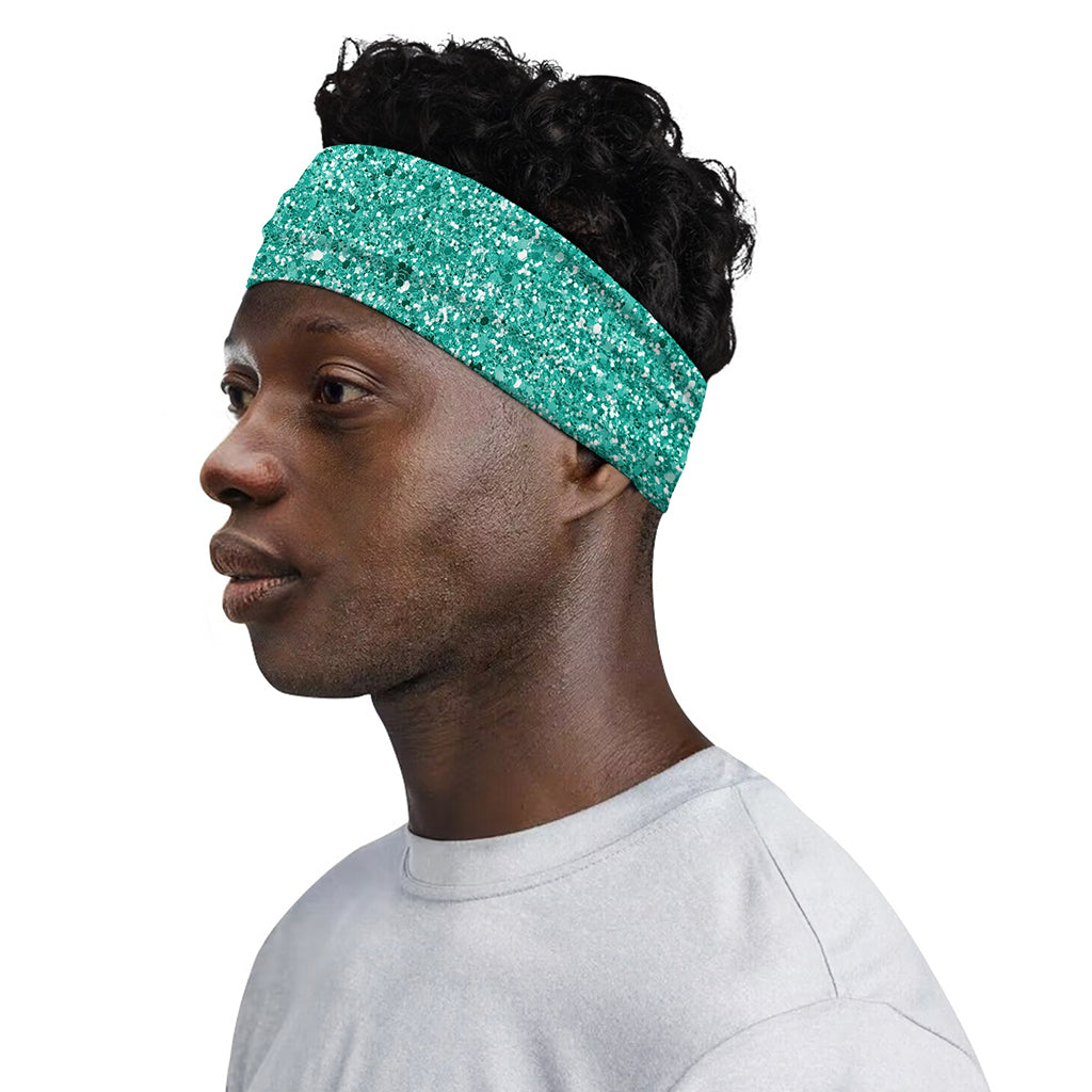 Teal (NOT Real) Glitter Print Sports Headband