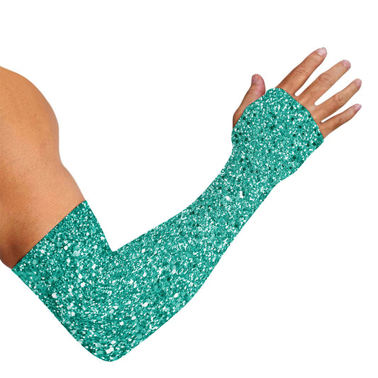 Teal (NOT Real) Glitter Print Sun Protection Arm Sleeves
