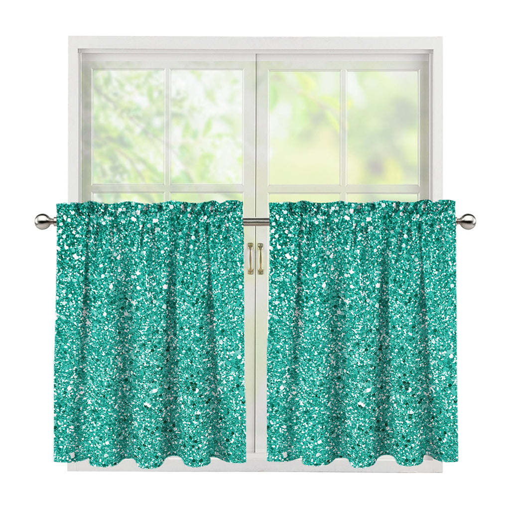 Teal (NOT Real) Glitter Print Tier Curtains