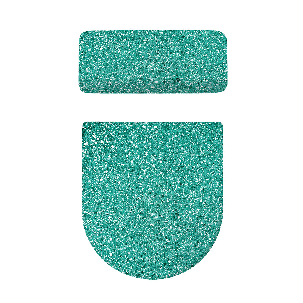 Teal (NOT Real) Glitter Print Toilet Lid And Tank Cover Set