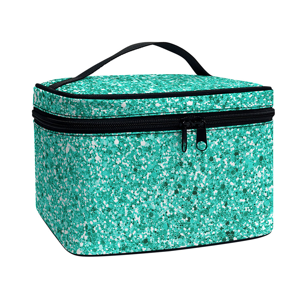 Teal (NOT Real) Glitter Print Travel Makeup Bag